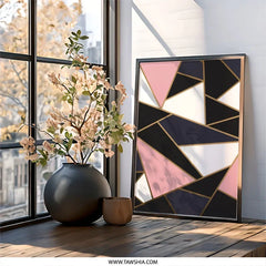Geometric Wall Art, Abstract Triangle Decor, Modern Home Art Print, Pink Black White Art, Contemporary Wall Hanging, Stylish Home Decor - Tawshia
