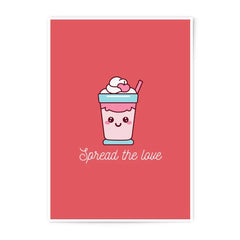 Cute Milkshake Photographic Prints, Kawaii Dessert Art, Spread Love Decor, Pink Drink Illustration, Gift for Her, Kitchen Wall Art - Tawshia