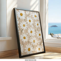 Daisy Wall Art, Floral Print, Beige Background, Modern Art, Flower Illustration, Botanical Decor, Living Room Art, Home Decor, Gift Idea - Tawshia
