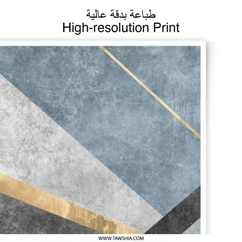 Abstract Geometric Photographic Print, Modern Art Print, Triangle Art, Blue Gray Gold Wall Decor, Home Decor, Office Decor - Tawshia