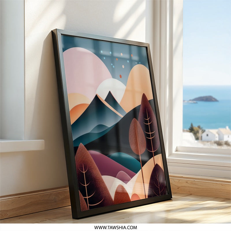 Mountain Landscape Wall Art, Abstract Mountain Print, Geometric Art Print, Modern Home Decor, Nature Scenery Art, Colorful Wall Hanging - Tawshia