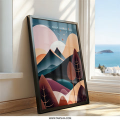Mountain Landscape Wall Art, Abstract Mountain Print, Geometric Art Print, Modern Home Decor, Nature Scenery Art, Colorful Wall Hanging - Tawshia