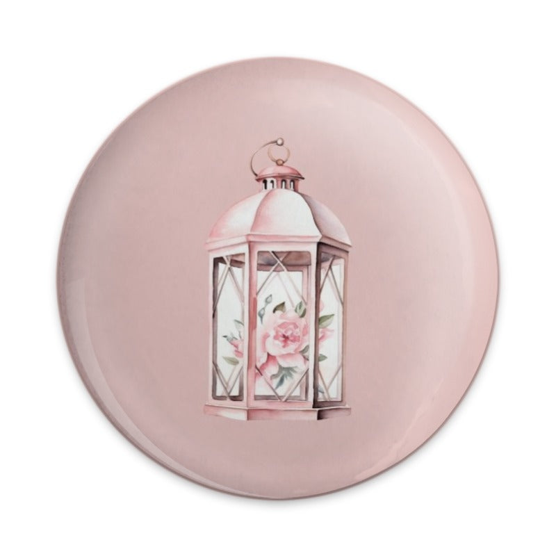 Pink Lantern Pinback Button, Floral Lantern Art Button, Pretty Lantern Badge, Rose Accent Button, Gift for Her, Decorative Accessory - Tawshia