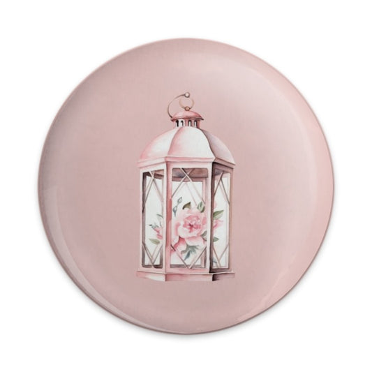 Pink Lantern Pinback Button, Floral Lantern Art Button, Pretty Lantern Badge, Rose Accent Button, Gift for Her, Decorative Accessory - Tawshia