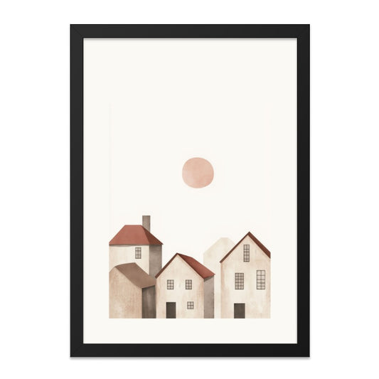 Minimalist Village Wall Art, Sunset Home Decor, Peaceful Scenery Print, Watercolor House Painting, Modern Farmhouse Art, Abstract - Tawshia