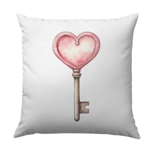 Heart Key Pillow, Watercolor Style Pillow, Romantic Home Decor, Valentine's Day Gift Idea, Decorative Throw Pillow - Tawshia