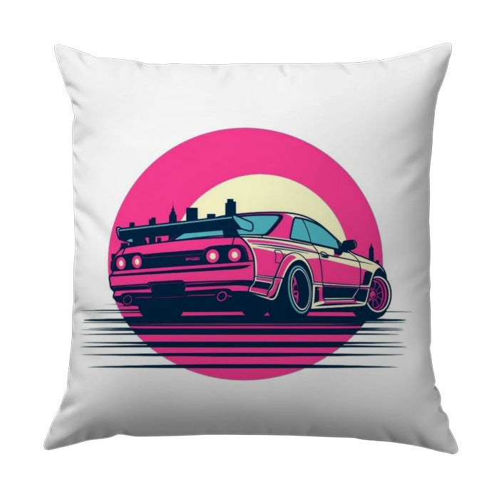 Retro Skyline Car Pillow, JDM Japanese Pillow, Vaporwave Pillow, Drift Car Pillow, 80s Aesthetic Pillow, Nissan Car Throw Pillow - Tawshia