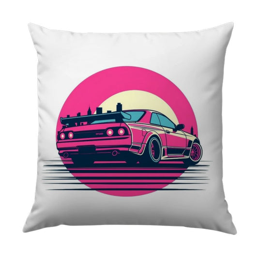Retro Skyline Car Pillow, JDM Japanese Pillow, Vaporwave Pillow, Drift Car Pillow, 80s Aesthetic Pillow, Nissan Car Throw Pillow - Tawshia