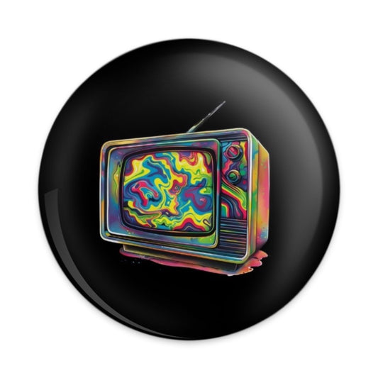 Retro TV Pinback Button, Psychedelic Television Button, Colorful 70s Style Pin, Vintage Inspired Pinback Button, Retro Aesthetic Button - Tawshia