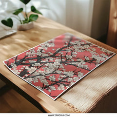 Japanese Cherry Blossom Photographic Print, Floral Wall Art, Spring Decor, Red Background, Elegant Home Decor, Nature Photography - Tawshia