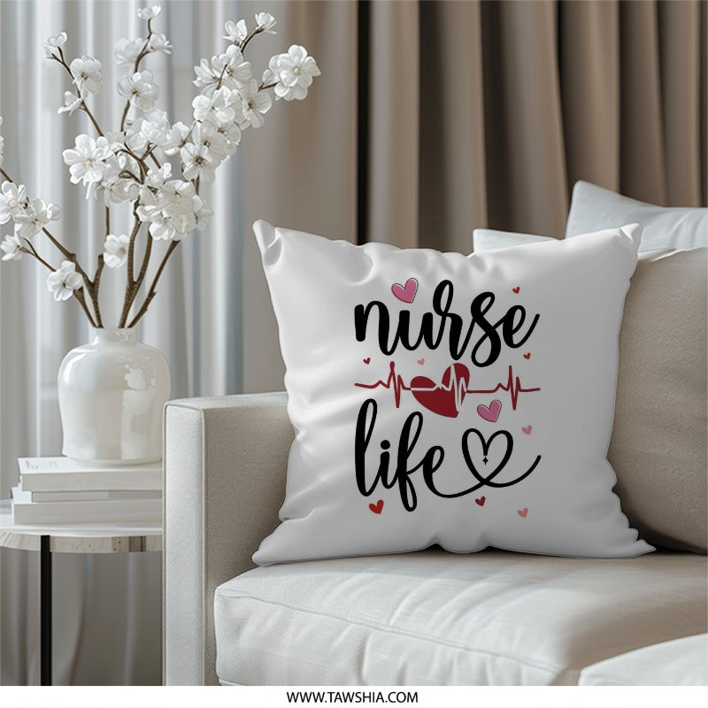 Nurse Life Pillow, Heartbeat Decor, Medical Profession Gift, Nurse Appreciation, Nursing Student Present, Cute Nurse Design - Tawshia