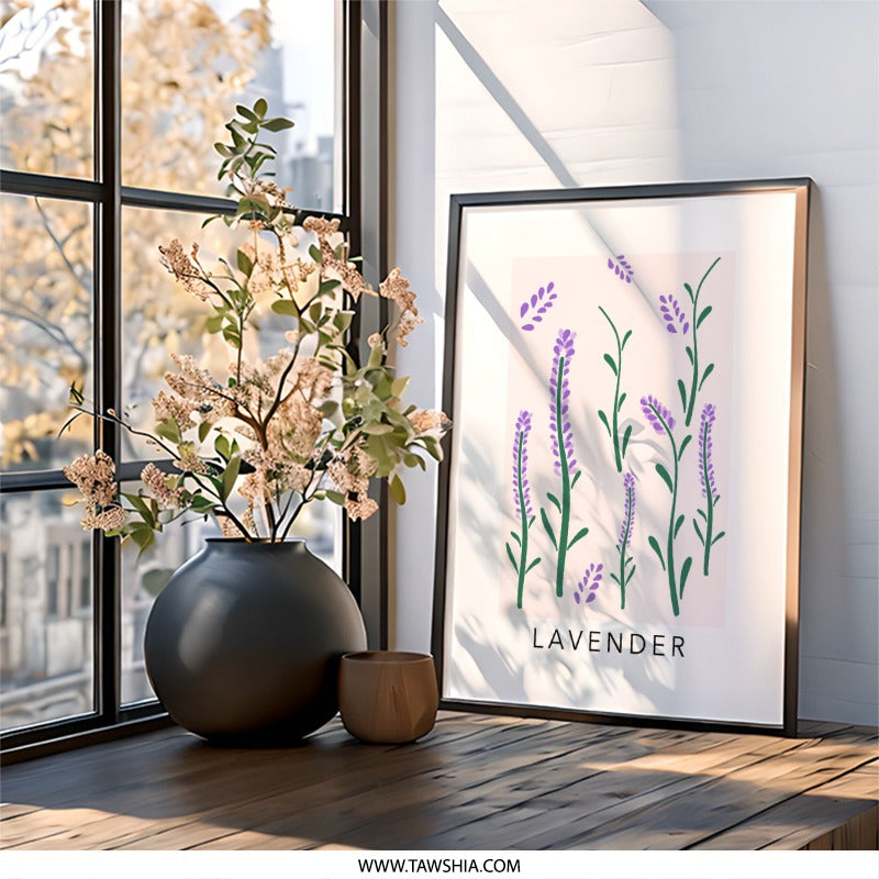 Lavender Wall Art, Floral Print, Botanical Art, Purple Flowers, Modern Home Decor, Farmhouse Wall Decor, Minimalist Art - Tawshia