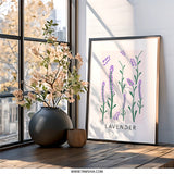 Lavender Wall Art, Floral Print, Botanical Art, Purple Flowers, Modern Home Decor, Farmhouse Wall Decor, Minimalist Art - Tawshia