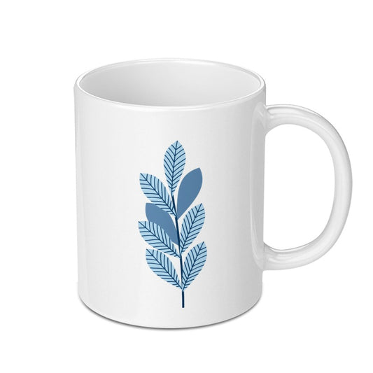 Blue Leaf Mug, Botanical Coffee Cup, Nature Lover Gift, Minimalist Design, Modern Mug, Unique Coffee Mugs, Plant Mug, Housewarming Present - Tawshia