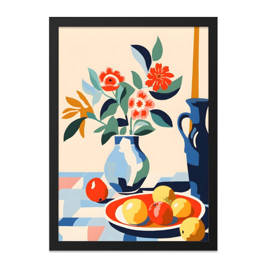 Still Life Wall Art Print, Flower Vase Art, Kitchen Wall Decor, Modern Art Print, Colorful Home Decor, Fruits and Flowers Art - Tawshia