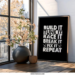 Build It Framed Wall Art, Tune It, Race It, Break It, Fix It, Repeat Car Enthusiast Gift, Garage Decor, Man Cave Art, Auto Mechanic Decor - Tawshia