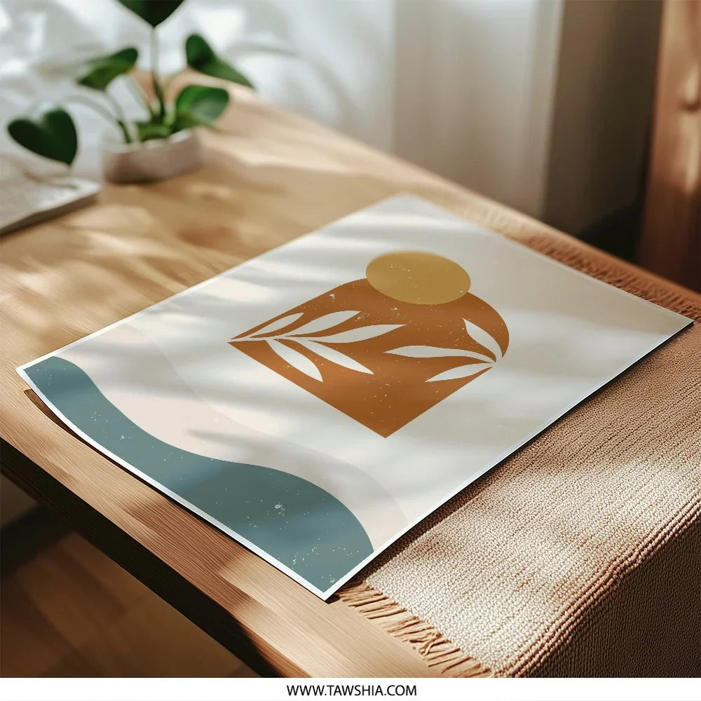 Boho Abstract Photographic Print, Geometric Shapes Art Print, Minimalist Wall Decor, Tropical Leaf Print, Nature Inspired Wall Art - Tawshia