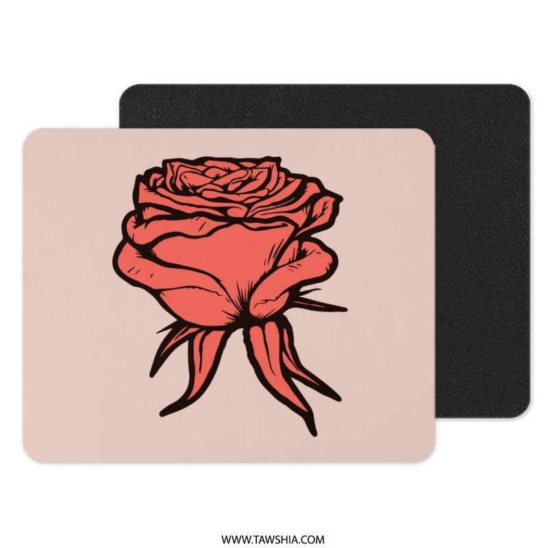 Rose Mouse Pad, Floral Desk Decor, Pink Computer Mat, Flower Mousepad, Aesthetic Workspace Gift, Botanical Art, Unique Office Accessory - Tawshia