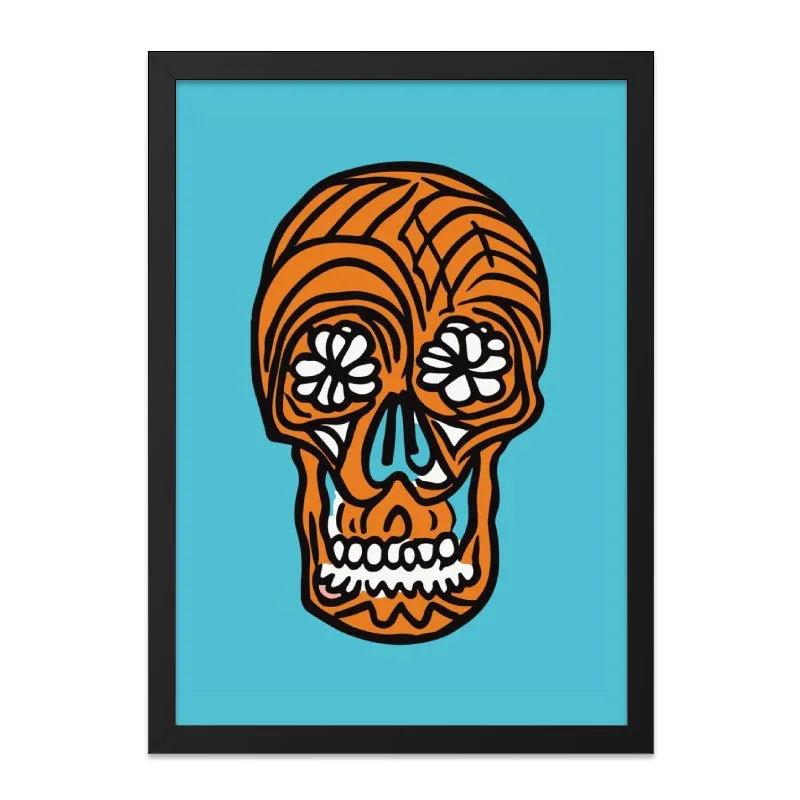 Orange Sugar Skull Wall Art, Dia de los Muertos Decor, Calavera Art Print, Mexican Folk Art, Halloween Decoration, Day of the Dead - Tawshia