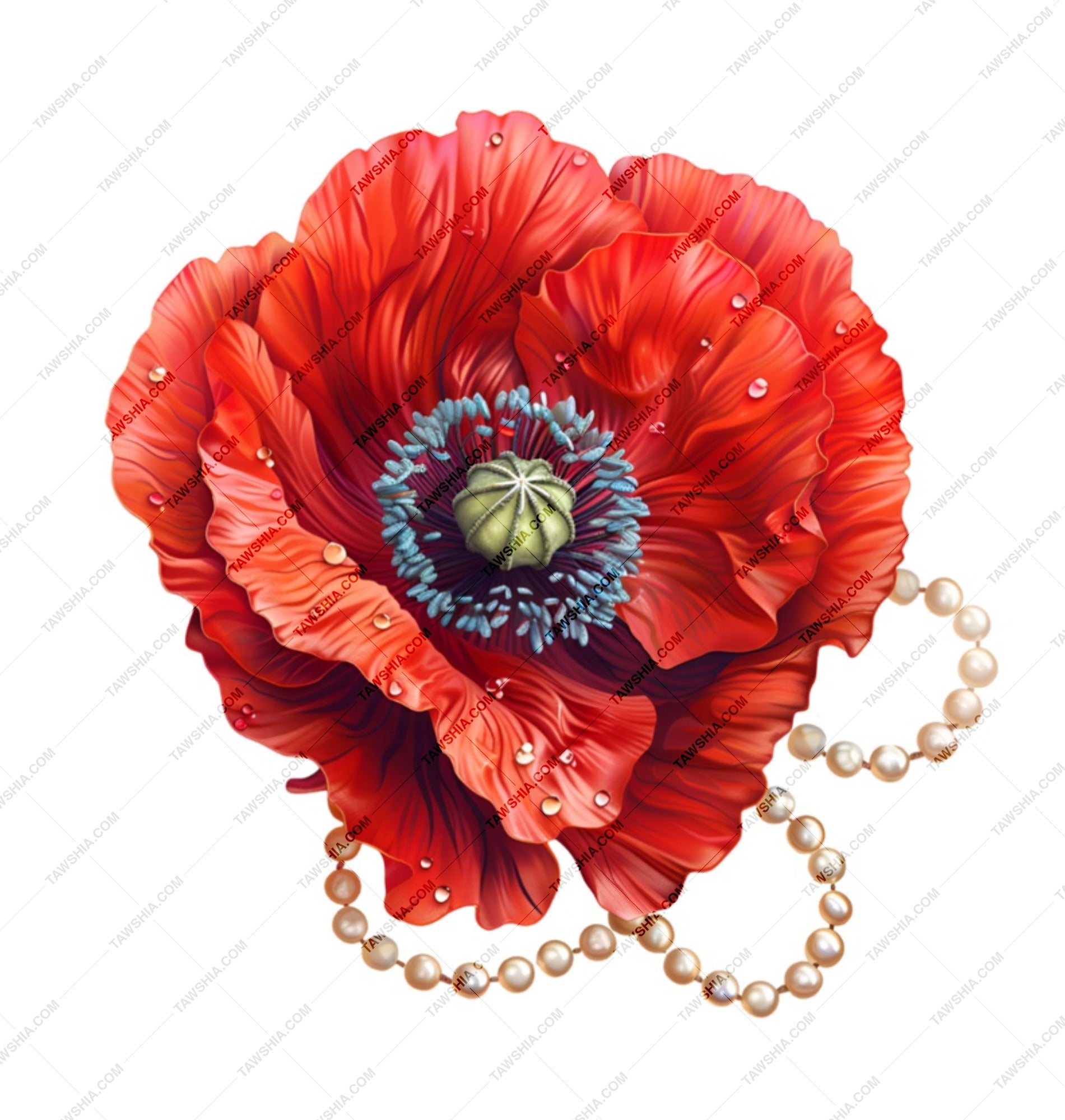 Red Poppy Flower Mug, Floral Coffee Cup, Pearl Art Mug, Flower Lover Gift, Botanical Mug, Decorative Mug, Gift For Her - Tawshia