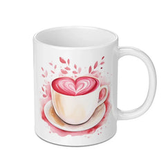 Heart Latte Mug, Coffee Mug, Valentine's Day, Love Mug, Watercolor Mug, Tea Cup, Gift Mug, Pink Coffee, Drinkware, Cute Mug, Unique Gift - Tawshia