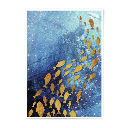 Golden Fish Photographic Print, Blue Abstract Art, Ocean Wall Decor, Modern Home Art, Sea Life Print - Tawshia