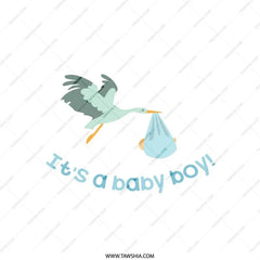 Baby Boy Stork Pillow, New Baby Gift, Nursery Decor, Baby Shower Gift, Newborn Pillow, Boy Room Decor - Tawshia