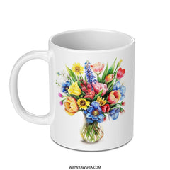 Floral Mug, Watercolor Flower Mug, Bouquet Mug, Flower Lover Gift, Colorful Flower Art Mug, Unique Coffee Mug, Floral Illustration Mug - Tawshia