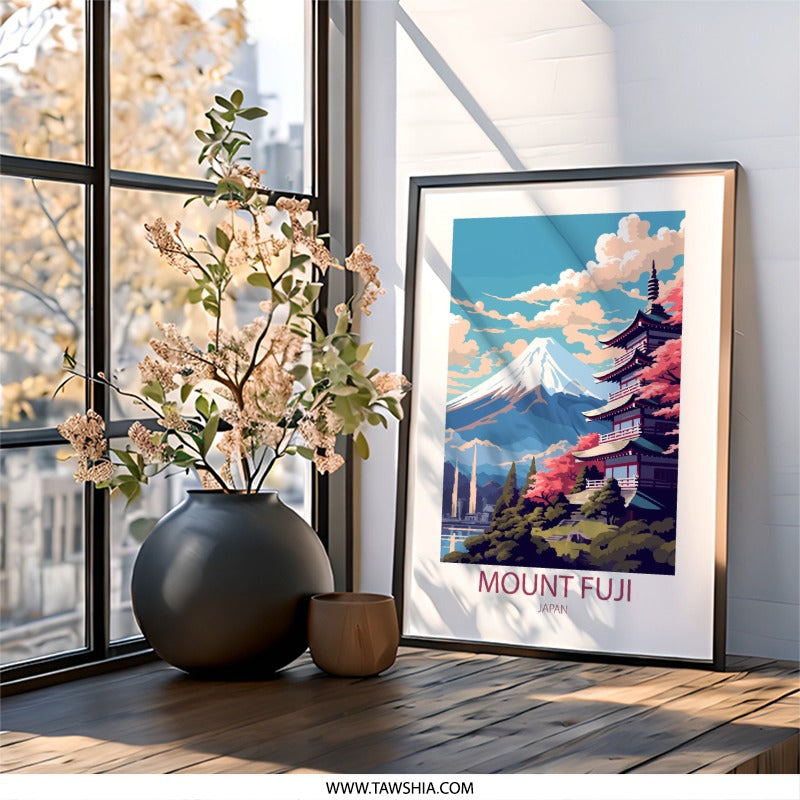 Mount Fuji Wall Art, Japanese Pagoda Print, Japan Travel Poster, Asian Landscape Art, Home Decor, Living Room Art, Office Decor, Gift Idea - Tawshia