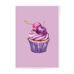 Cupcake Photographic Prints, Purple Cherry Art Print, Food Wall Decor, Sweet Treat Poster, Kitchen Art, Whimsical Print, Yummy Wall Art - Tawshia