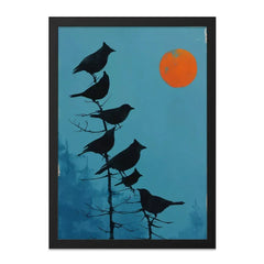 Black Birds Silhouette Wall Art, Orange Moon Print, Bird Lover Decor, Moody Wall Art, Nature Inspired Wall Decor (137 characters) - Tawshia