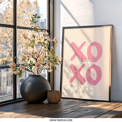 Pink XOXO Wall Art, Hugs and Kisses Decor, Love Wall Decor, Modern Art Print, Valentines Day Gift, Cute Art, Minimalist Art, Trendy - Tawshia