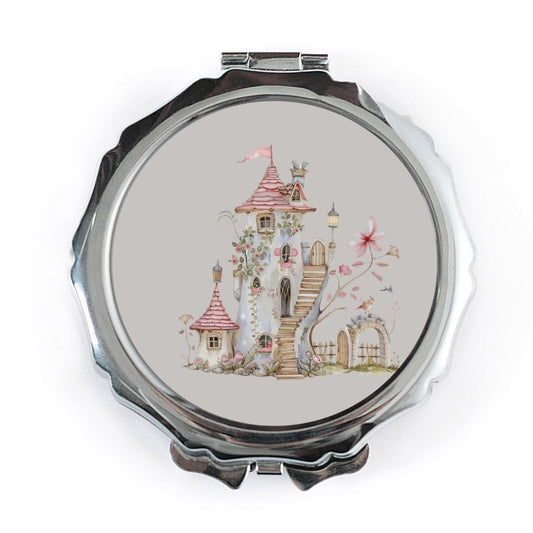 Fairy Tale Cottage Pocket Mirror, Whimsical Castle Hand Mirror, Enchanted Home Compact, Cute Pocket Mirror, Gift for Her - Tawshia
