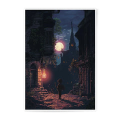 Pixel Art Photographic Print, Full Moon Night Scene, Gothic Architecture Print, Fantasy Art Print, Atmospheric Wall Art, Gift Idea - Tawshia
