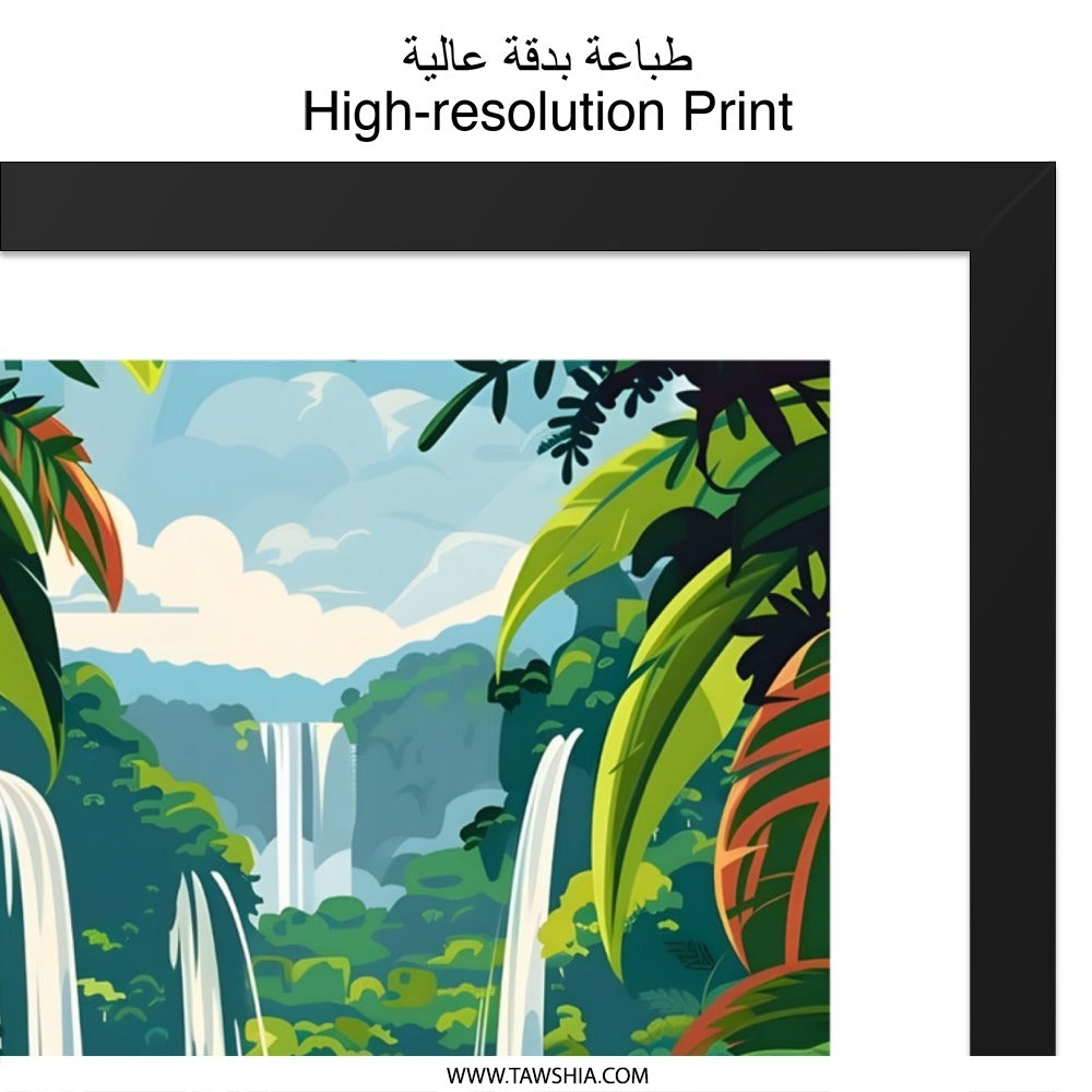 Amazon Rainforest Wall Art, Tropical Waterfall Scenery, Jungle Print Decor, Nature Lover Gift, Vibrant Landscape Artwork - Tawshia