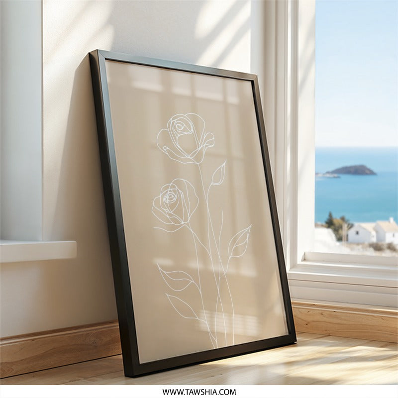 Rose Line Art, Floral Wall Art, Minimalist Print, Botanical Drawing, Elegant Home Decor, Modern Wall Hanging, Flower Artwork - Tawshia