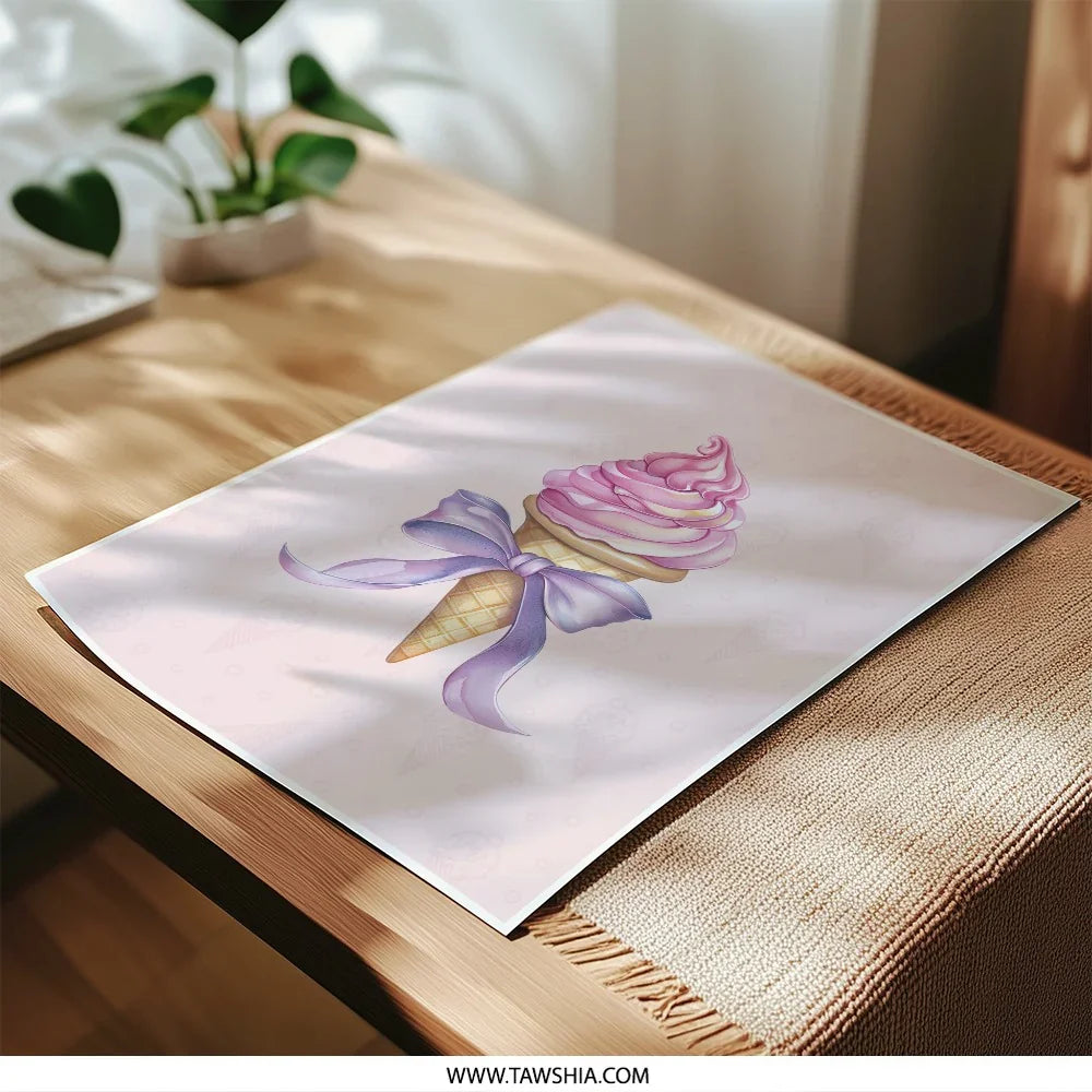 Ice Cream Photographic Print, Sweet Treat Art, Dessert Wall Decor, Cute Pink Illustration, Confectionery Artwork, Kitchen Art Print - Tawshia