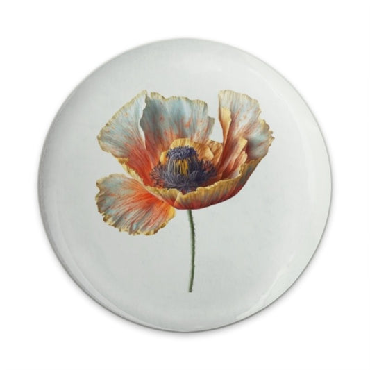 Poppy Pinback Button, Floral Button, Orange Flower Pin, Botanical Badge, Cute Pin, Gift Idea, Trendy Accessory, Plant Pinback Button - Tawshia