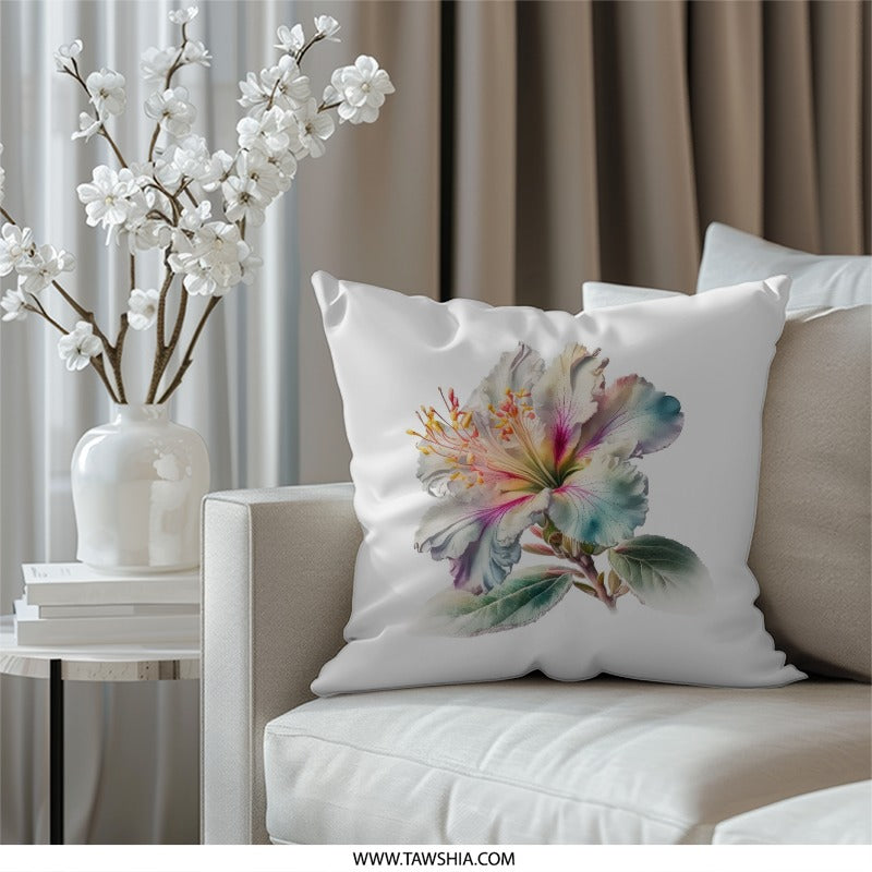Floral Pillow, White Hibiscus Pillow, Tropical Flower Decor, Pastel Floral Pillow, Botanical Pillow Cover, Accent Pillow, Home Decor Pillow - Tawshia