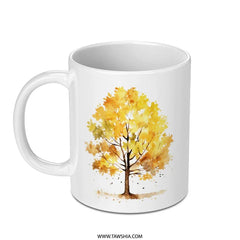 Watercolor Autumn Tree Mug, Fall Leaves Coffee Cup, Nature Lover Gift, Seasonal Decor, Cozy Drinkware, Thanksgiving Mug SKU: MG10004202 - Tawshia
