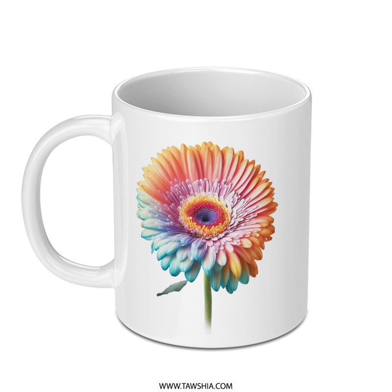 Gerbera Flower Mug, Rainbow Floral Mug, Colorful Flower Gift, Unique Coffee Mug, Gift Idea, Floral Art Mug, Pretty Flower Mug - Tawshia