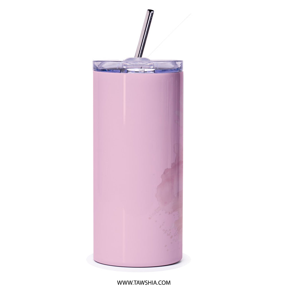Pink Floral Tumbler, Arabic Quote, Gift for Friend, Elegant Tumbler, Drinkware, Travel Mug, Unique Design, Tumblers - Tawshia