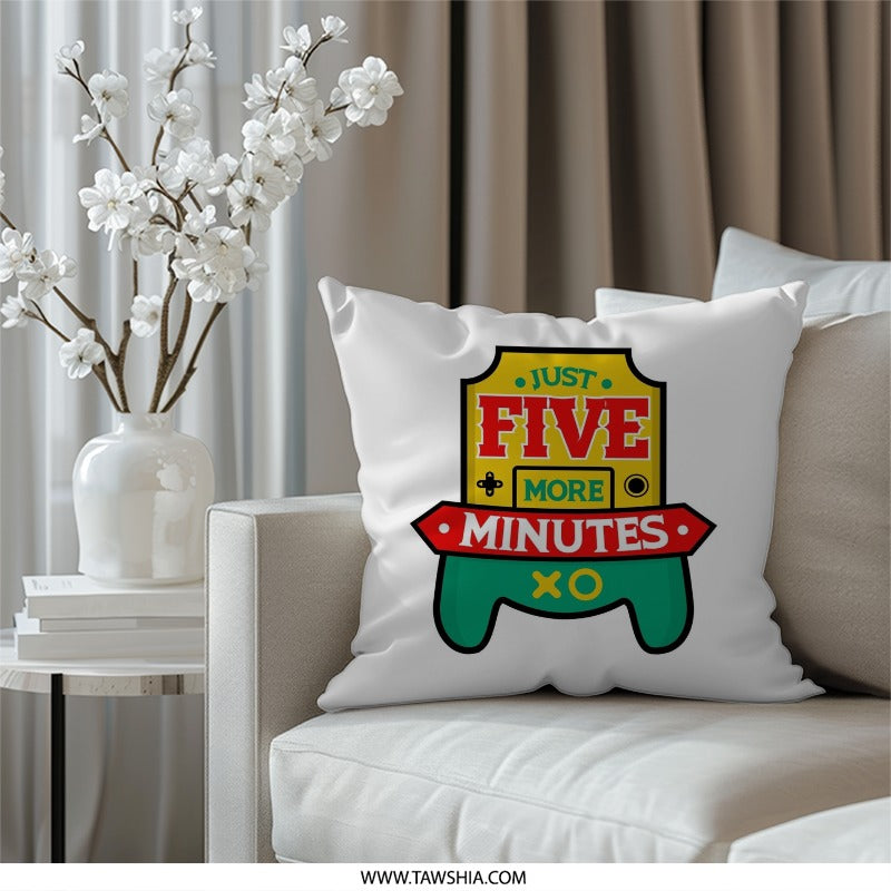Just Five More Minutes Pillow, Gamer Pillow, Video Game Controller Throw Pillow, Funny Gaming Pillow, Gamer Gift, Gaming Room Decor - Tawshia