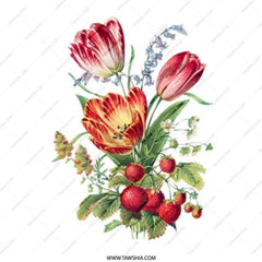 Tulip and Strawberry Mug, Floral Mug, Botanical Mug, Flower Mug, Nature Mug, Gift Mug, Coffee Mug, Tea Mug, Kitchen Decor - Tawshia