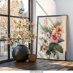 Tropical Floral Wall Art, Hibiscus Flower Print, Exotic Flower Bouquet, Botanical Wall Decor, Hawaiian Flower Art Print, Summer Decor - Tawshia