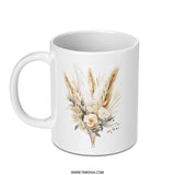 Floral Mug, Boho Mug, White Roses Mug, Wheat Grass Mug, Aesthetic Mug, Coffee Mug, Tea Mug, Gift Mug - Tawshia