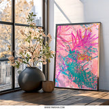 Abstract Banksia Wall Art, Vivid Botanical Print, Pink and Teal Home Decor, Modern Floral Artwork, Australian Native Plant Art - Tawshia
