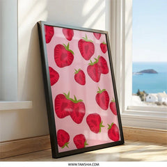 Strawberry Wall Art, Berry Print, Fruit Decor, Kitchen Wall Art, Pink Wall Art, Food Art Print, Modern Art, Funky Decor, Trendy Wall Decor - Tawshia