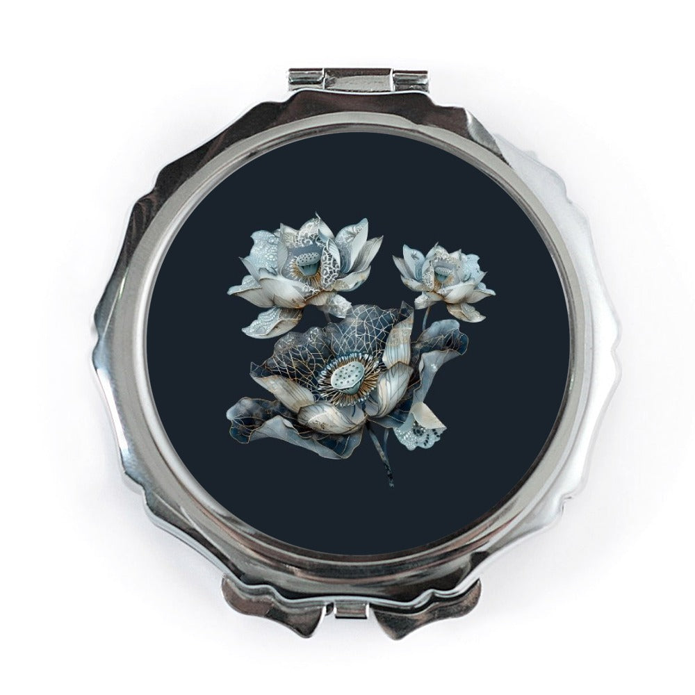 Lotus Flower Pocket Mirror, Floral Design Mirror, Compact Mirror for Makeup, Handbag Mirror, Elegant Pocket Mirror, Gift for Her - Tawshia