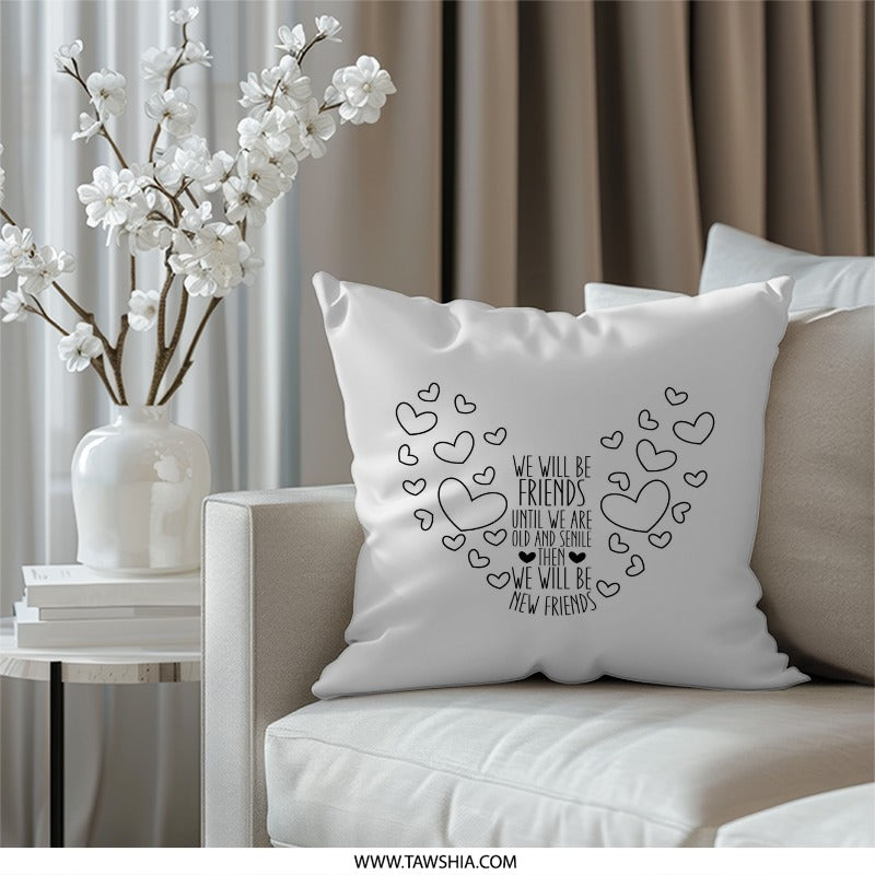 Best Friends Pillow, Friendship Quote Gift, Heart Pillow Decor, Friends Forever Pillow, Decorative Pillow for Friends, Sentimental Pillow - Tawshia